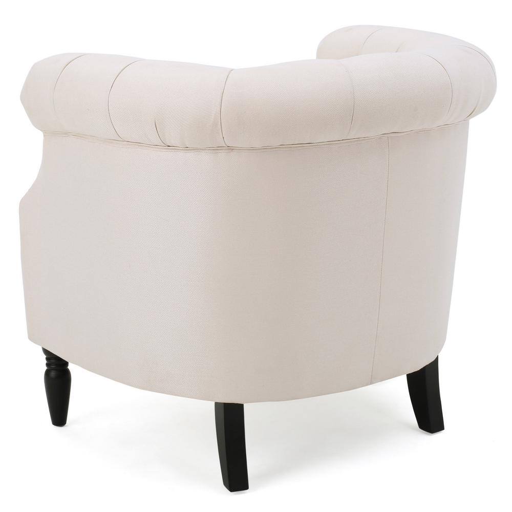 Beige Tufted Polyester Arm Chair with Wood Frame