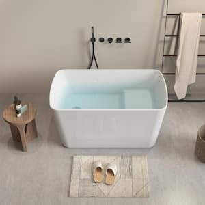 49 in. Sit-In Acrylic Square Freestanding Non Whirlpool Glossy White Soaking Hot Bathtub with Chrome Overflow and Drain