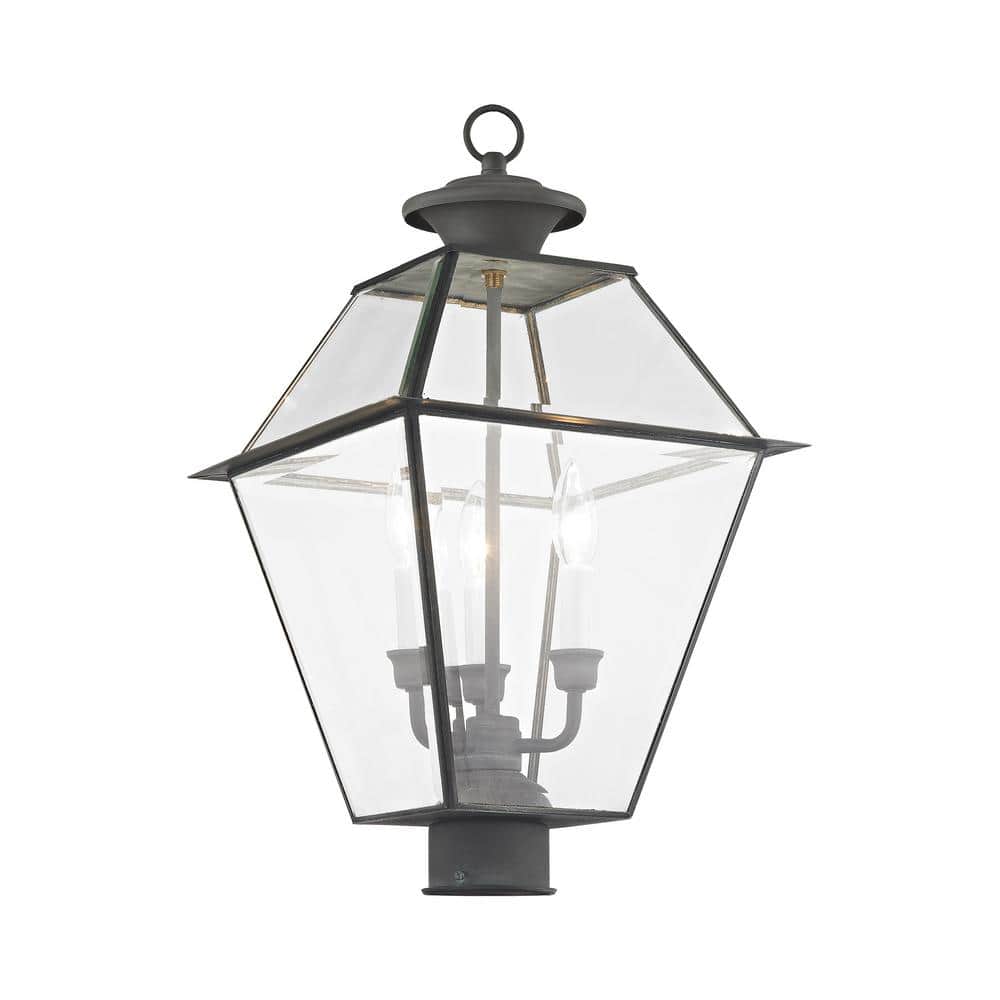 Charcoal Solid Brass 3-Light Outdoor Post Lantern