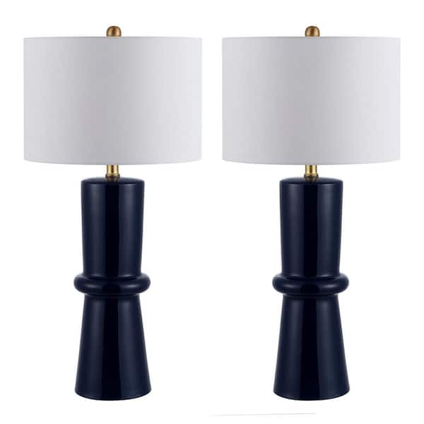 SAFAVIEH Ellaria 31 in. Navy Table Lamp with White Shade (Set of 2)