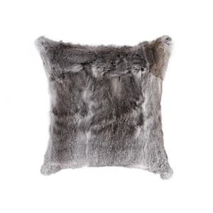 Rabbit Fur Gray Solid 18 in. x 18 in. Throw Pillow