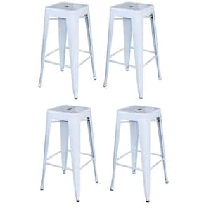 30 in. White Metal, Backless, Stackable Bar Stool (Set of 4)
