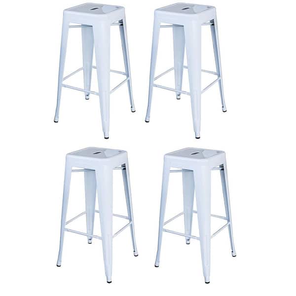 AmeriHome 30 in. White Metal, Backless, Stackable Bar Stool (Set of 4)