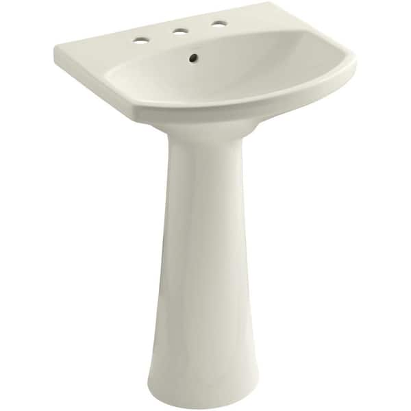 KOHLER Cimarron 8 in. Widespread Vitreous China Pedestal Combo Bathroom Sink in Biscuit with Overflow Drain