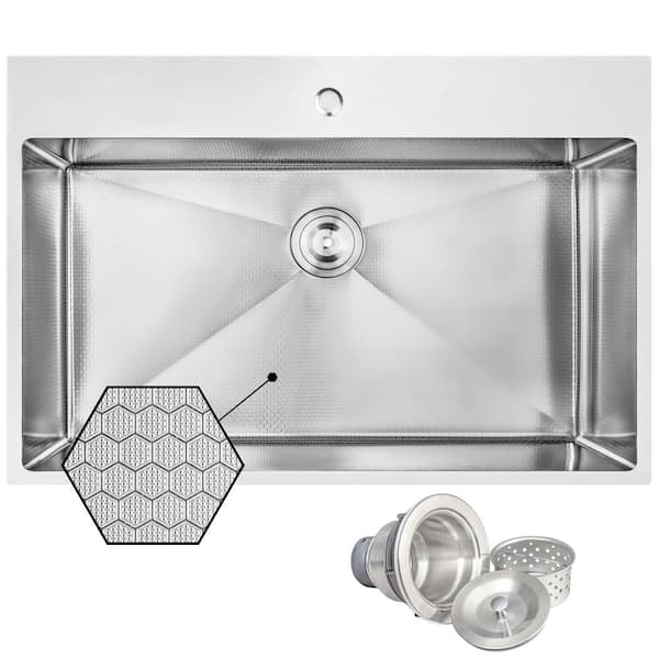 HEX 33 in. Drop-in Single Bowl Stainless Steel Kitchen Sink with Faucet