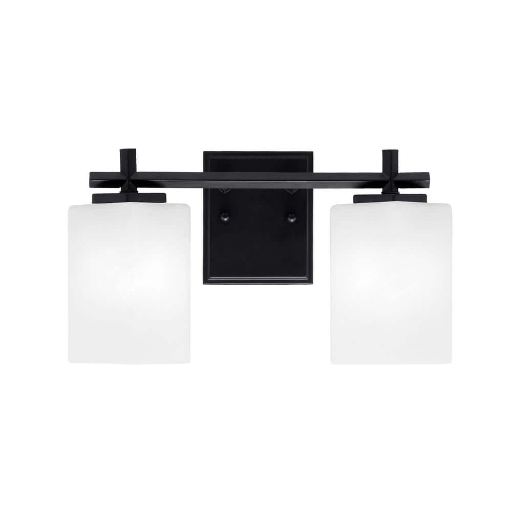 Bridgewater 14 in. 2 Light Vanity Light Matte Black with 3.5 in. Square Whi