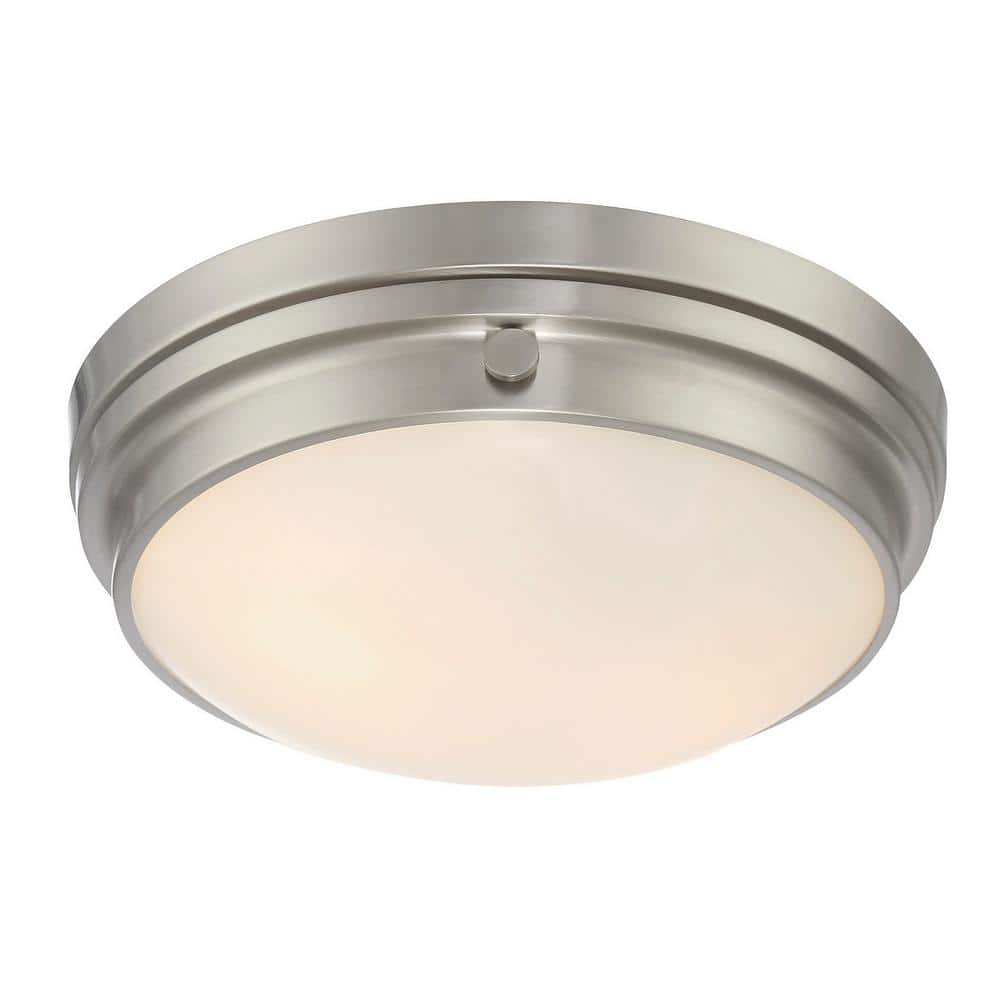 Lucerne Transitional 2-Light Flush Mount in Satin Nickel with White Glass
