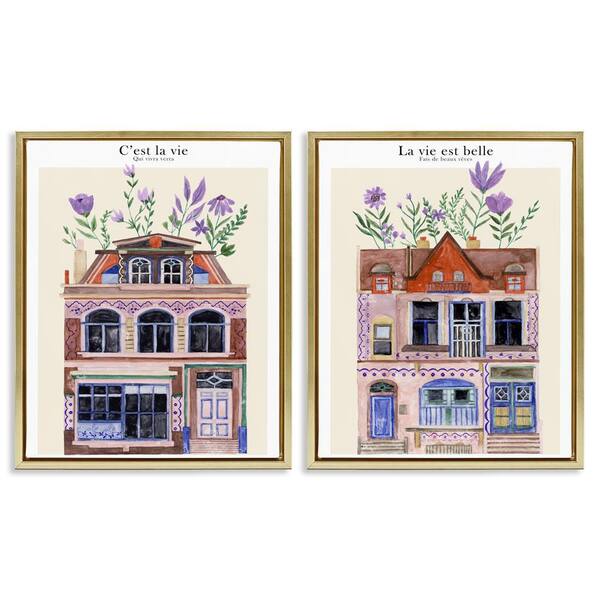 Stupell Industries Floral Houses Architecture by Melissa Wang 2 Pieces Gold Floater Frame Nature Graphic Art Print 21 in. x 17 in.