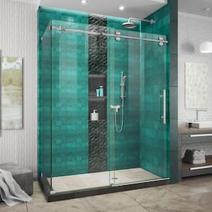 Enigma-XO 56 3/8 to 60 3/8 in. W x 76 in. H Fully Frameless Sliding Shower Enclosure in Brushed Stainless Steel