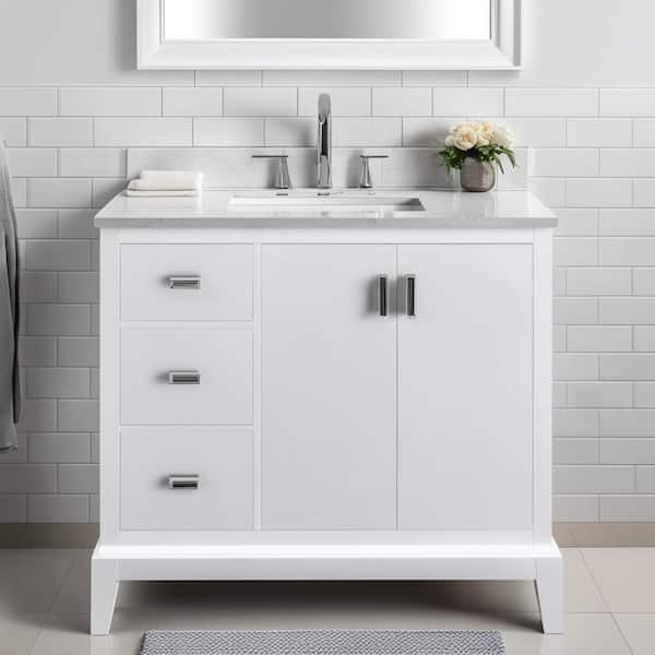 Home Decorators Collection Shaelyn 37 in. Single Sink Sink White Bath Vanity with Cala White Engineered Stone Top (Assembled)