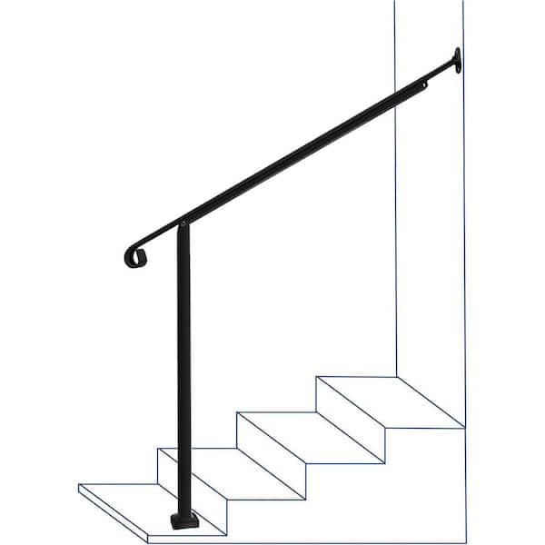 Indoor/Outdoor Metal Handrail with 5 ft. Handrailing for Home Banisters in Black