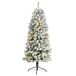 5 ft. Pre-Lit LED Slim Flocked Montreal Fir Artificial Christmas Tree with 150 Warm White Lights
