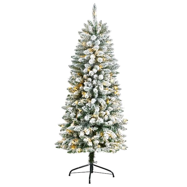 Nearly Natural 5 ft. Pre-Lit LED Slim Flocked Montreal Fir Artificial Christmas Tree with 150 Warm White Lights