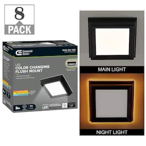 Low Profile 5 in. Matte Black Square LED Flush Mount with Night Light Feature J-box Compatible Dimmable (8-Pack)