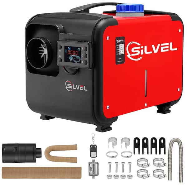 SILVEL 27304 BTU 8000-Watt Red Diesel Heater All-In-1 Kerosene Space Heater With Thermostat Control Remote Control LCD Switch