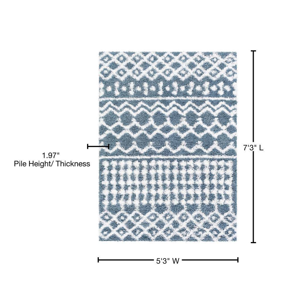 Denim and White Moroccan Shag Rectangular Area Rug