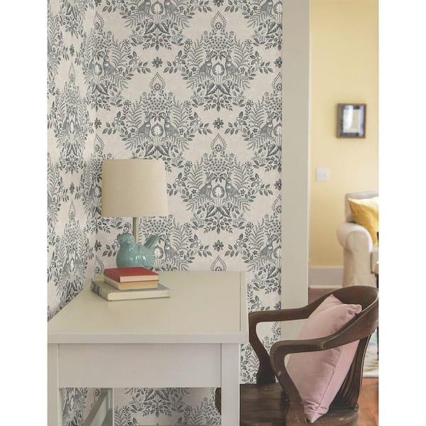 Linen and Charcoal Cottontail Toile Paper Peel and Stick Matte Wallpaper