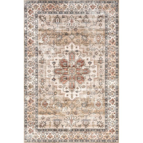 nuLOOM Dawson Machine Washable Beige 4 ft. x 6 ft. Distressed Persian Area Rug