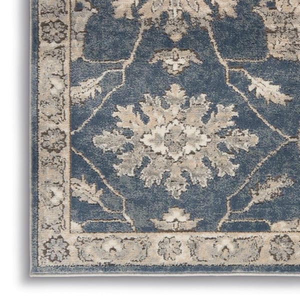 8 ft. x 10 ft.Beige and Blue Floral Medallion Power Loom Area Rug