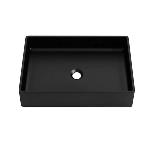 MEDUNJESS 21.5 in . Rectangular Solid Surface Bathroom Stone Vessel Sink in Black