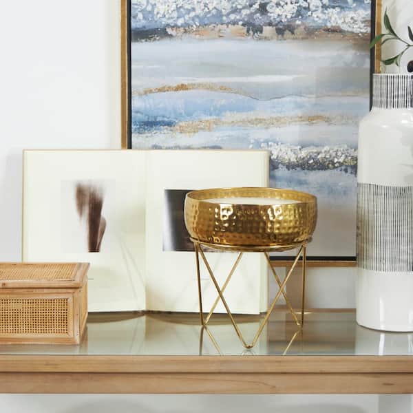 CosmoLiving by Cosmopolitan Gold Roses in Paradise Scented Tall Hammered 70 oz. 4 Wick Candle with White Wax