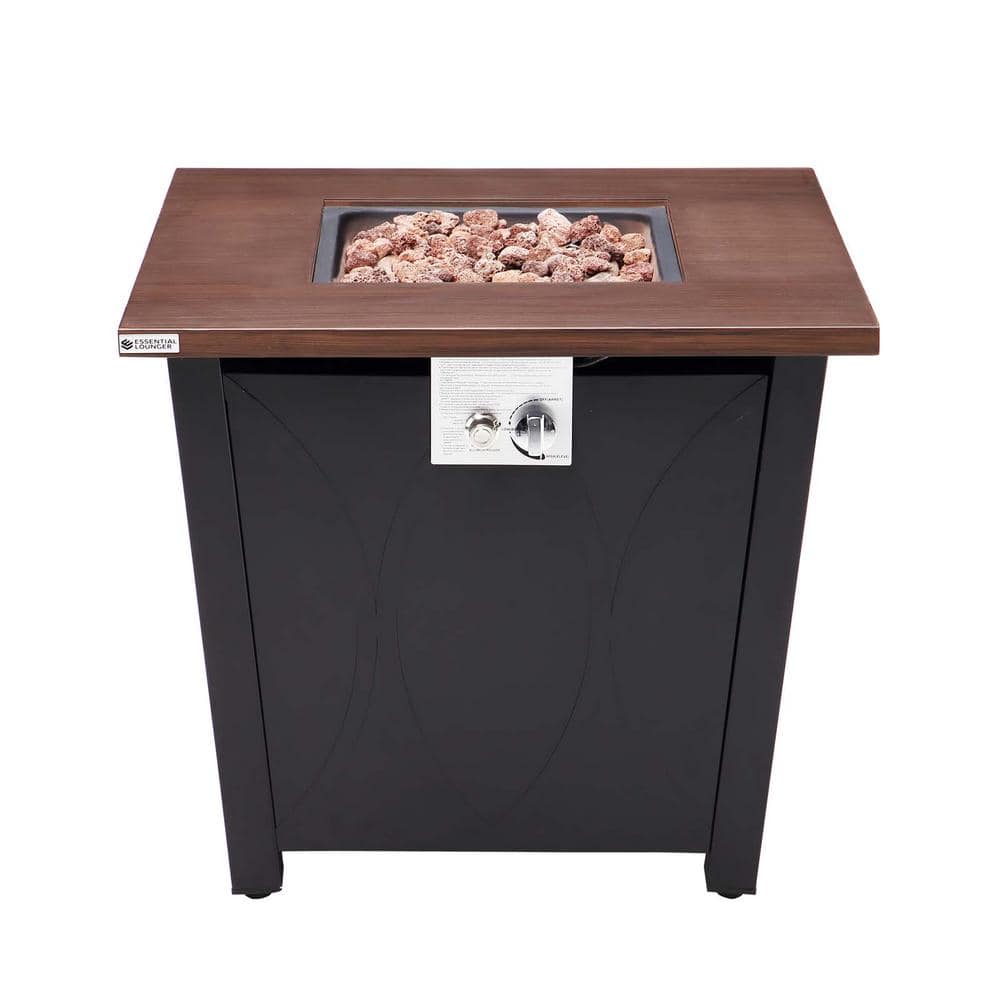 28 in. Brown Steel 40000 BTU Outdoor Square Propane Gas Fire Pit Table with