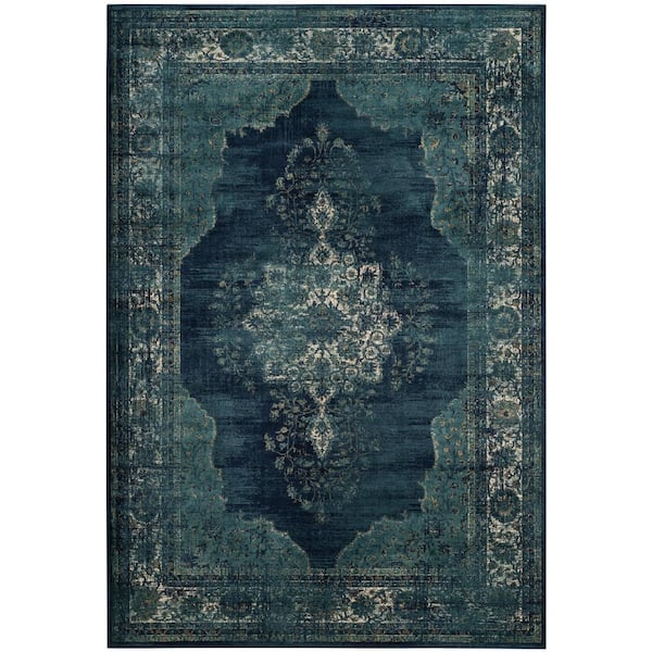 Vintage Navy 9 ft. x 12 ft. Border Area Rug