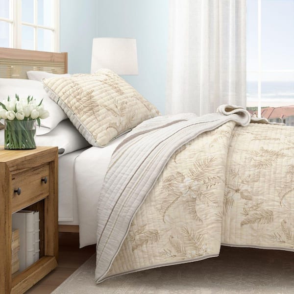 FRESHFOLDS Brown Tropical Floral 2-Piece Twin / Twin XL Cotton Quilt Bedding Set