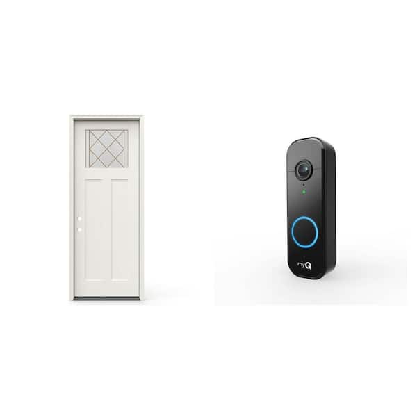 36 in. x 80 in. Craftsman Fiberglass Door with Brickmould and myQ Video Doorbell
