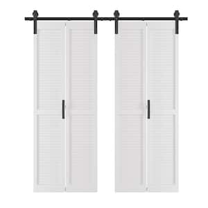 60in x 84in (Double 30"W Doors) White, Finished, MDF, Bi-Fold Style, Louvered Sliding Barn Door with Hardware Kit