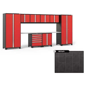 Pro Series 184 in. W x 84.75 in. H x 24 in. D Steel Cabinet Set in Red ( 10- Piece ) with 800 sqft Flooring Bundle