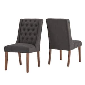 Brown Dark Grey Tufted Linen Upholstered Side Chair (Set of 2)