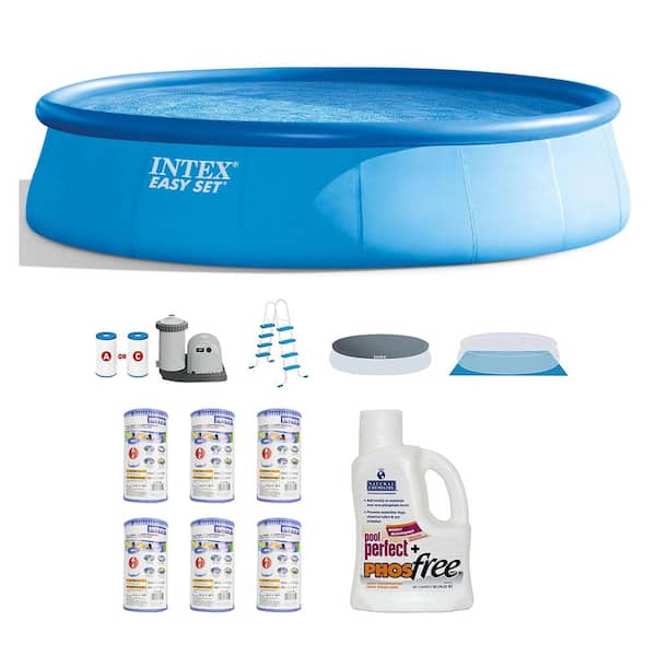 Intex 18 ft. W x 48 in. H Round Inflatable Above Ground Pool Set with Filter and Natural Chemistry (6-Pack)