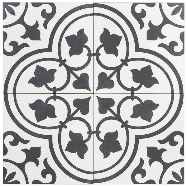 Sintra Ornate Matte 9 x 9 Porcelain Field Tile in Black & White