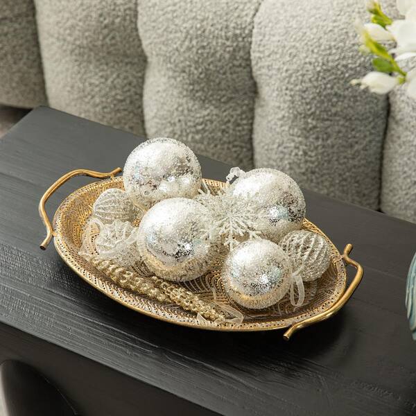 Glitzhome Oval Metal Gold Decorative Trays with Handles（Set