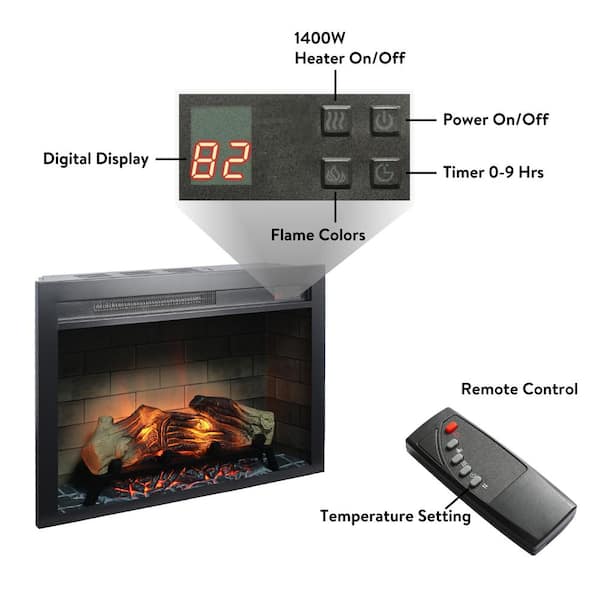 5018 BTU 28 in. Recessed Electric Fireplace Insert with Overheat Protection, Brightness Adjustment