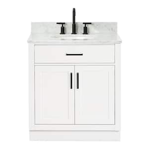 Hepburn 31 in. W x 22 in. D x 35.25 in. H Bath Vanity in White with White Carrara Marble Vanity Top with White Basin