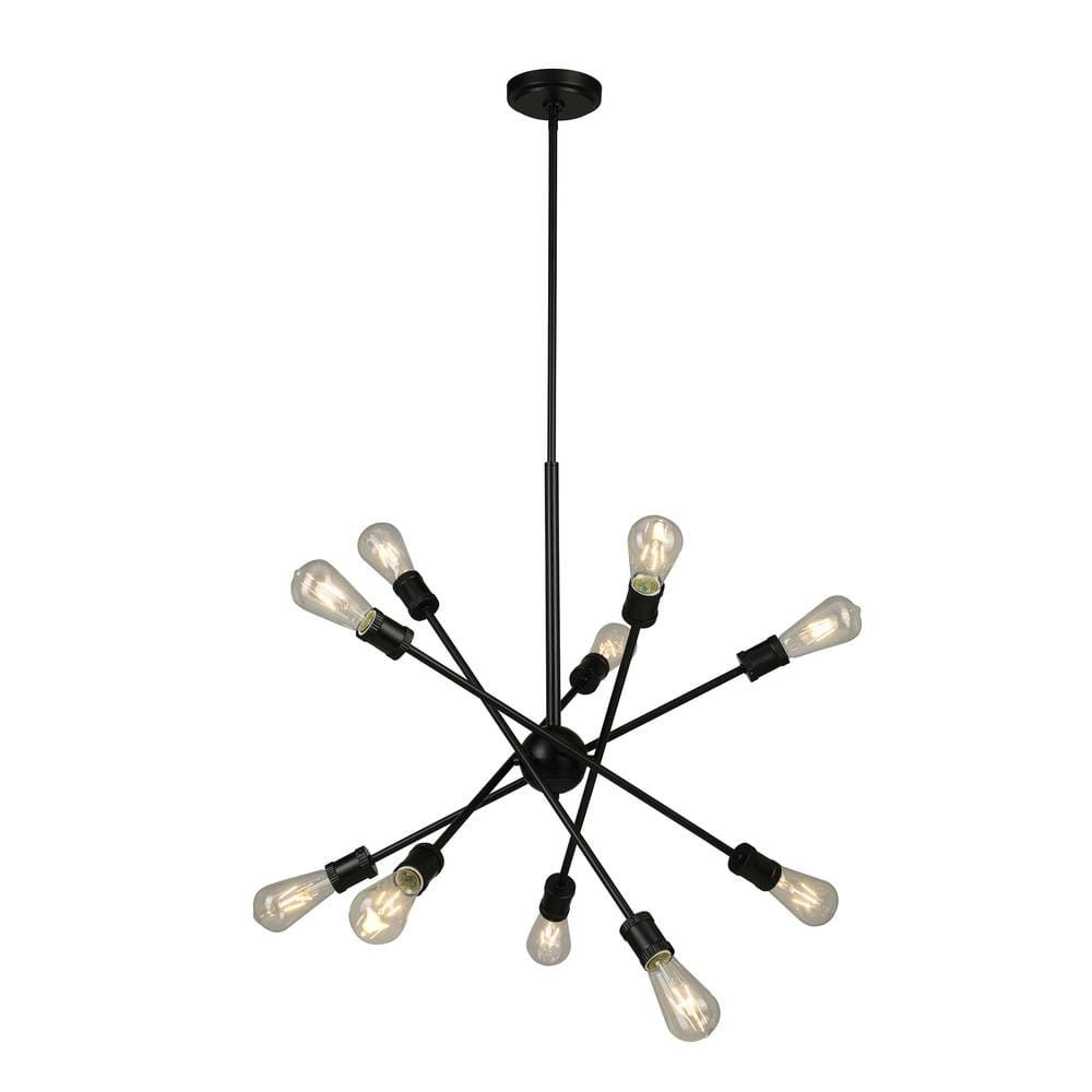 Etris Row 26.89 in. W x 61.61 in. H 10-Light Black Open Bulb Pendant Light 