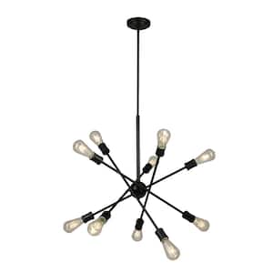 Etris Row 26.89 in. W x 61.61 in. H 10-Light Black Open Bulb Pendant Light with Adjustable Arms