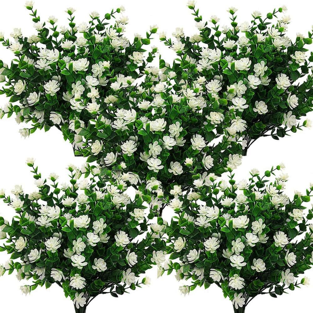 13.39 in. White Outdoor Artificial Eucalyptus Flower 10 Bundles
