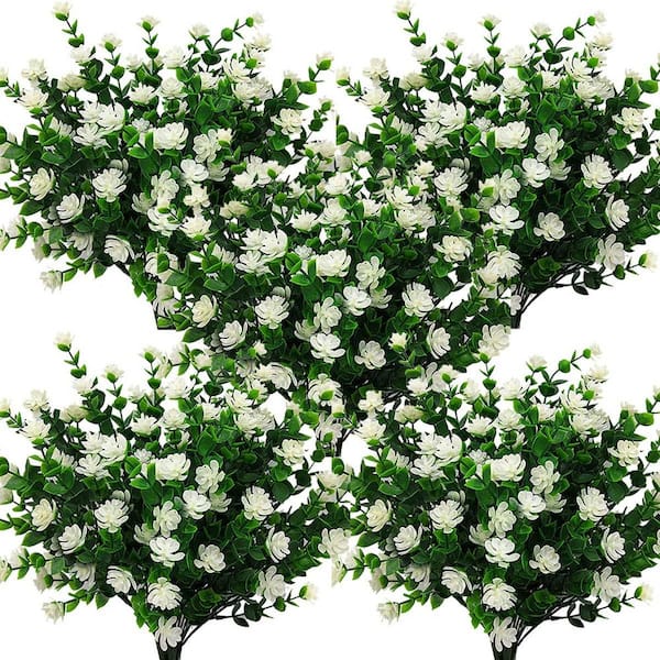 Unbranded 13.39 in. White Outdoor Artificial Eucalyptus Flower 10 Bundles