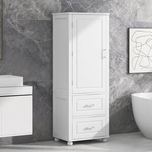 23 in. W x 15.9 in. D x 61.4 in. H White Tall Bathroom Storage Large Linen Cabinet with 2 Drawers and Adjustable Shelf