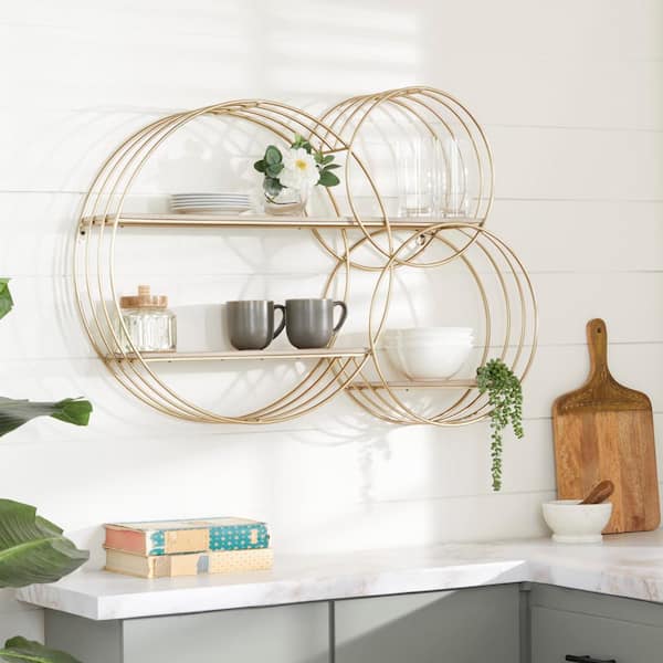 37 in. x 26 in. Gold 3 Shelves Metal Wall Shelf