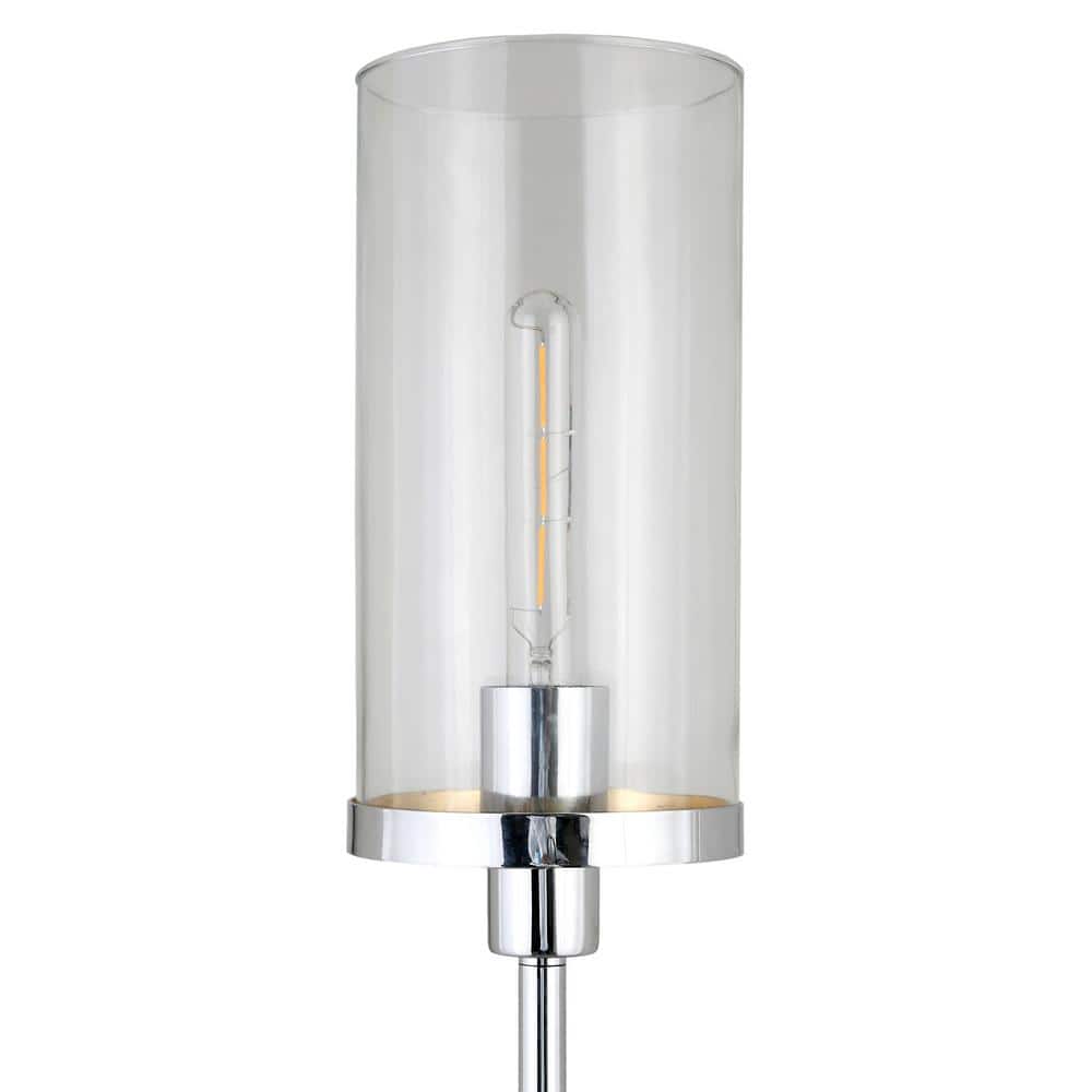 Frieda Industrial-Style Adjustable Floor Lamp in Polished Nickel and Clear Glass