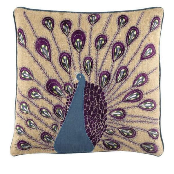 Unbranded Blooming 18 in. Square Peacock Pillow