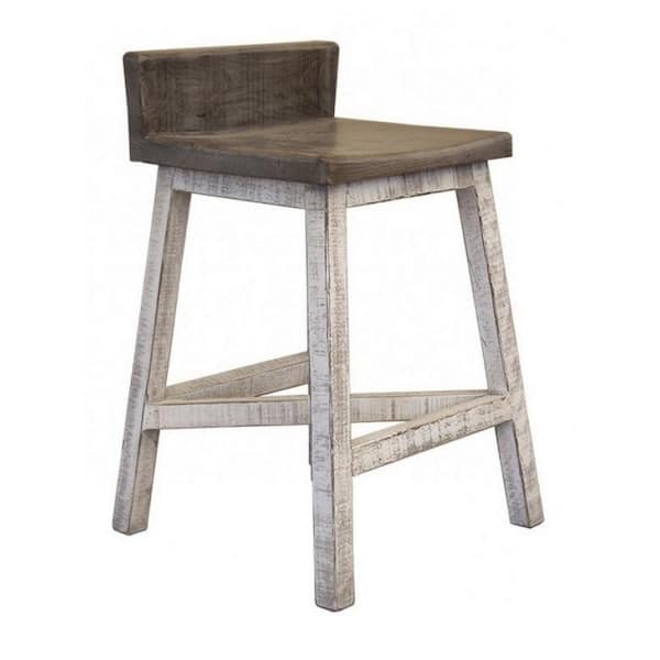 Benjara 24 in. Ivory and Gray Low Back Wood Bar Stool (Set of 2)