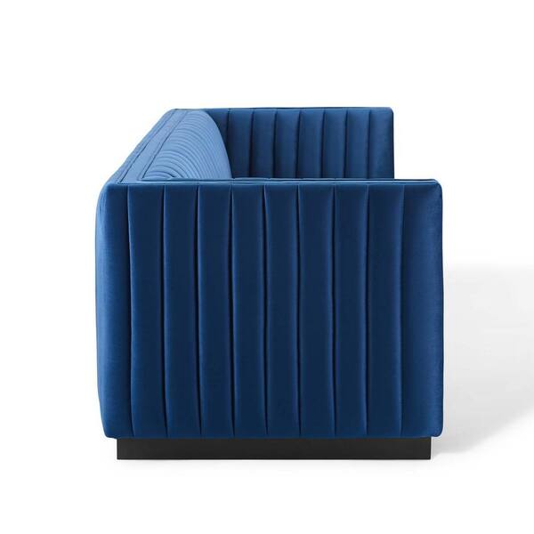 MODWAY Conjure 84 in. Navy Channel Tufted Velvet 3-Seater