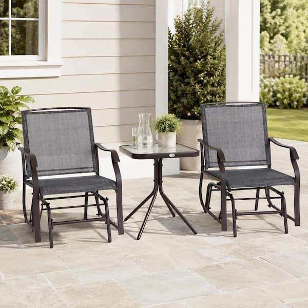 3-Pieces Metal Outdoor Bistro Set 18 in. L Square Table with Rocking Chair