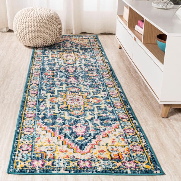 Brooklyn Geometric Medallion Blue/Beige 2 ft. x 8 ft. Runner Rug