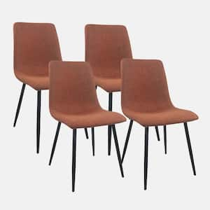 Caramel Upholstered Dining Accent Chairs (Set of) 4 in linen Cushion Seat and Sturdy Black Metal Legs